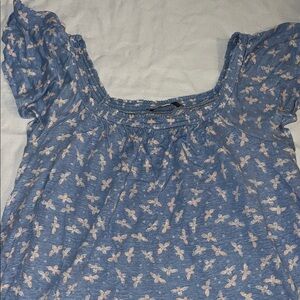 LOFT Blue Butterfly Print Blouse